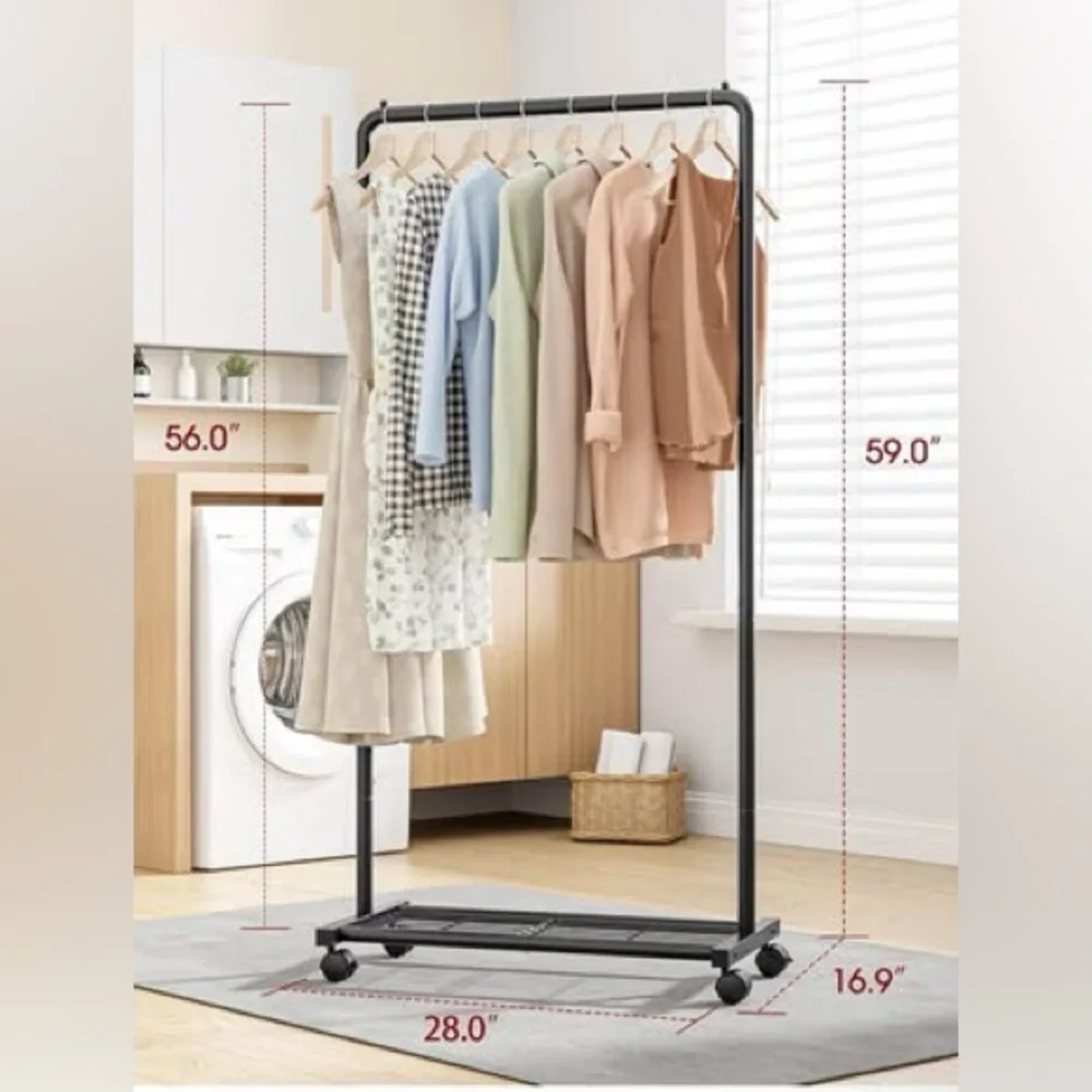 Adjustable Black Garment Rack with Lower Shelf - Home Storage & Organization